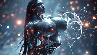 Glossy Robotic Whore in Reverse Cowgirl - Screaming, Squirting Cum from Mouth on Huge Tits