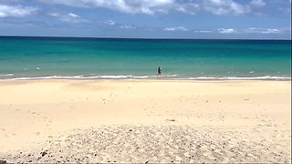 Naked Beach MILF Helps a Jerking Stranger - Cum on Her Ass