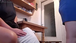 Lesbian Housekeeper Licks Pussy Under Table While Washing Dishes - Risky Kitchen Sex With My Girlfriend