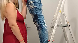 An electrician wants to be sucked off while working