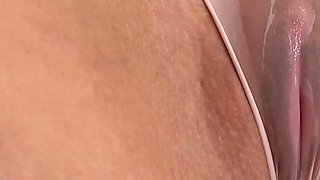 Camel Toe Pussy Through Transparent Beige Panties. Sweet Soaking Pussy View