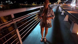 MILF Flashes her Big Tits and Pussy on the Street Bridge