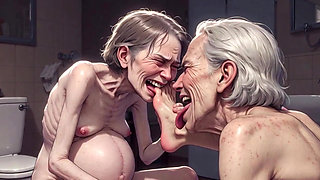 Two Ugly 90 Year Old Grannies Foot Fetish - Licking & Moaning in Pleasure