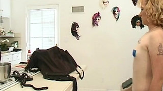 Dominant Blonde Torments Submissive MILF in the Kitchen
