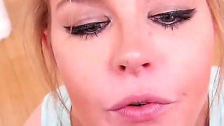 Sexy blonde milf Nicole Clitman POV deepthroat blowjob and cum swallow