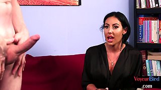 Voyeur MILFY in stockings teasing guy who jerks knob on