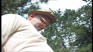 Teen Mariann Pisses and Fucks Horny Grandpa Outdoors