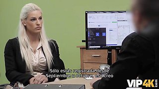 VIP4K. Busty blonde Blanche surrenders to the loan officer in the office: Porn