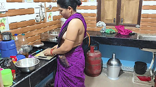 Indian Housewife Hard-core Sex in Kitchen Room by Her Husband's Friend