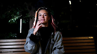 Sexy Russian Beauty Smoking Cigarette by Seaside