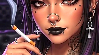 100 percent AI Generated Skinny Goth Smoker Girl POV JOI - Perky Tits Tattoos Piercings Smoking Dirty Talk Strip Tease