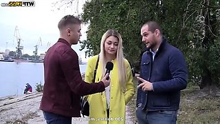 threesome in nature with cute blonde hooker