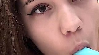 Hot Young Brunette with Big Natural Tits Using Sex Toy in Tight Pussy