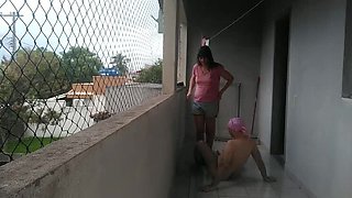 Hot Brazilian Wife Teases Hubby on Balcony - Femdom SPH & Spanking