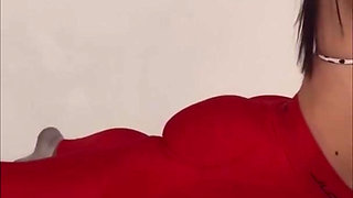 yoga in red tight leggings