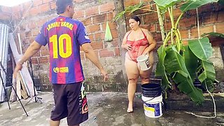 My Colombian neighbor Lexly_16 caught in my garden gives amazing POV blowjob with big natural tits and big ass