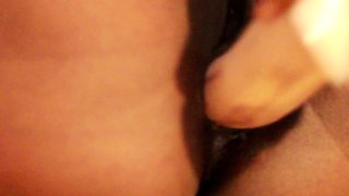 Blonde nymph masturbating clit and cunt with big toys