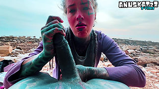 Outdoor BJ and Facial Slut Takes a Load in Public