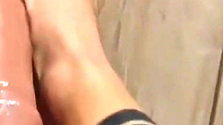 Foot Fetish with Pink Nails Jerking off a Big Cock and Fucking