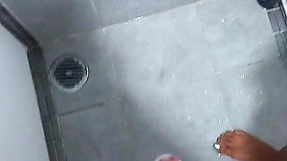 Sensual Red Nails Soapy Shower Handjob