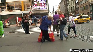 Big tits blonde granny riding his dick