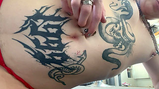 Goth Girl Fingers Her Belly Button and Plays with Navel Piercing