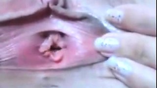 Rubbing my huge clit, my pussy gaping wide