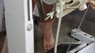 While I Pump the Pedal of My Cooking Machine in Panties This Man Looks at Me and Repairs the Machine