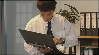 In The Office, The Secretary Bends Over And The Boss Falls For It