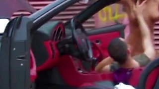 Great hottie fucked in the ass bent over a car