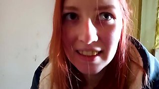 SweetAndFlow POV Fuck: Stairwell Sex While Parents Home - Big Ass Redhead Swallows Cum